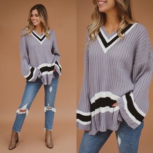 gray color block sweater
